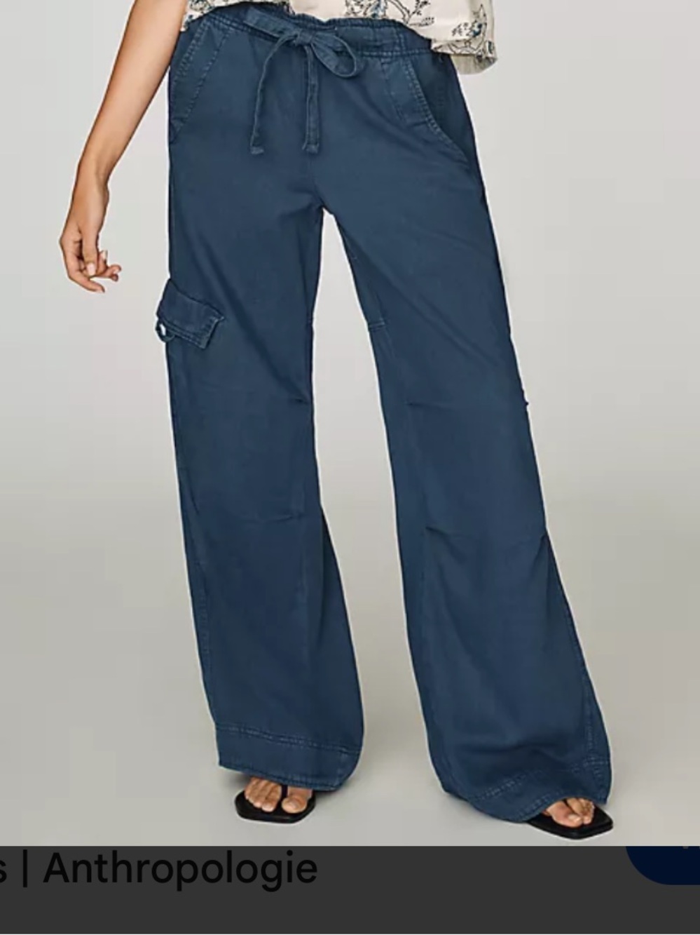 Pilcro Navy Wide-Leg Cargo Trousers